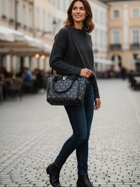 Mary King Black Signature Satchel - MK Logo Shoulder Bag